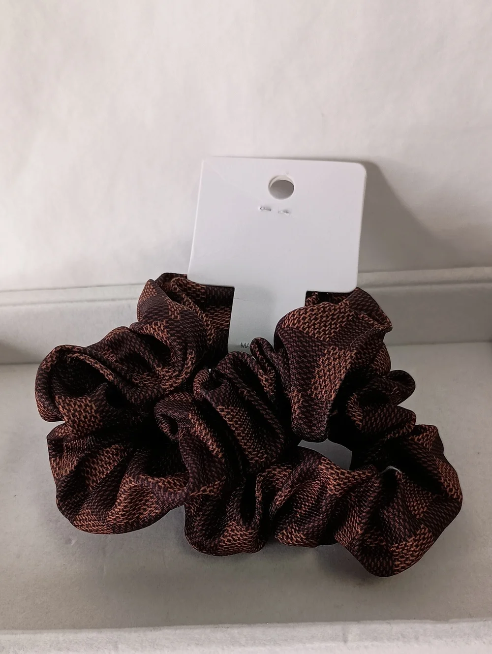 Women's Fashion Houndstooth Scrunchie Set of 2 Hair Accessories Brown Checkered